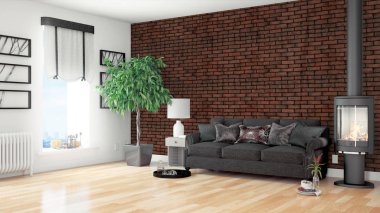 Modern parlak iç. 3D render