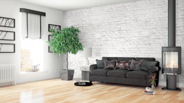 Modern parlak iç. 3D render