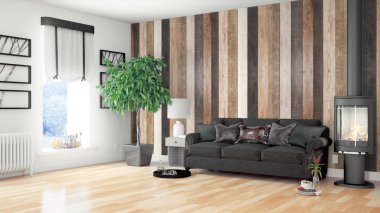 Modern parlak iç. 3D render