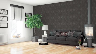 Modern parlak iç. 3D render