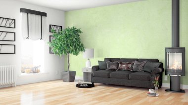 Modern parlak iç. 3D render