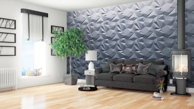 Modern parlak iç. 3D render