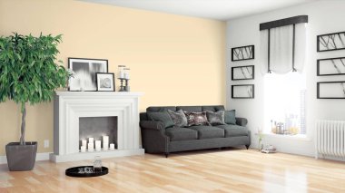 Modern parlak iç. 3D render