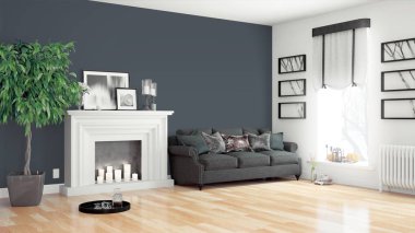 Modern parlak iç. 3D render