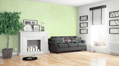 Modern parlak iç. 3D render