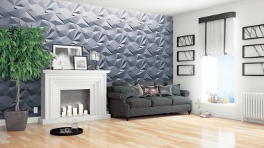 Modern parlak iç. 3D render