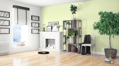 Modern parlak iç. 3D render