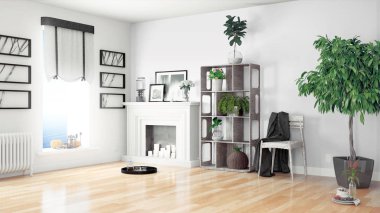 Modern parlak iç. 3D render