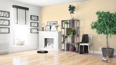 Modern parlak iç. 3D render