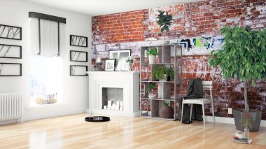 Modern parlak iç. 3D render