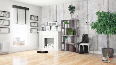 Modern parlak iç. 3D render