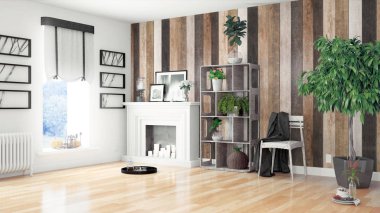 Modern parlak iç. 3D render