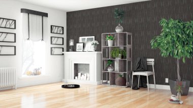 Modern parlak iç. 3D render