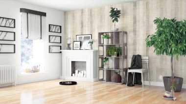 Modern parlak iç. 3D render