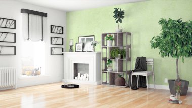 Modern parlak iç. 3D render