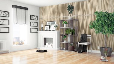 Modern parlak iç. 3D render