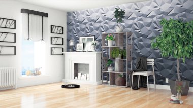 Modern parlak iç. 3D render