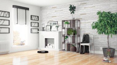 Modern parlak iç. 3D render