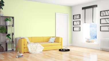 Modern parlak iç. 3D render