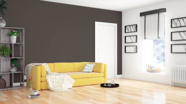 Modern parlak iç. 3D render