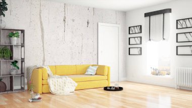 Modern parlak iç. 3D render