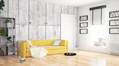 Modern parlak iç. 3D render