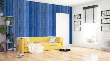 Modern parlak iç. 3D render