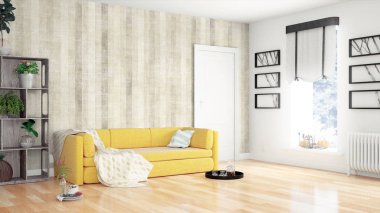 Modern parlak iç. 3D render