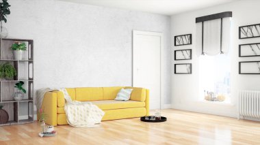 Modern parlak iç. 3D render