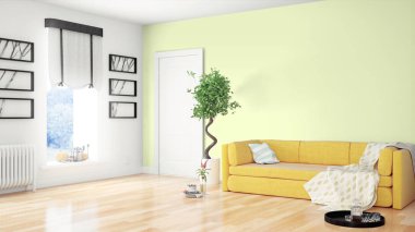 Modern parlak iç. 3D render