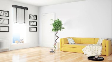 Modern parlak iç. 3D render