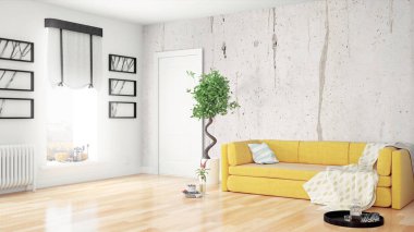 Modern parlak iç. 3D render