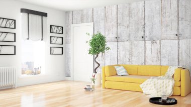 Modern parlak iç. 3D render