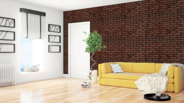 Modern parlak iç. 3D render