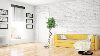 Modern parlak iç. 3D render