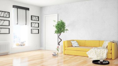 Modern parlak iç. 3D render