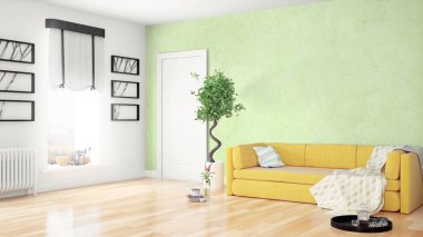 Modern parlak iç. 3D render