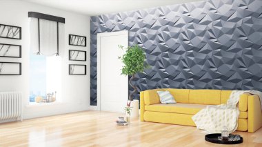 Modern parlak iç. 3D render