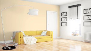 Modern parlak iç. 3D render