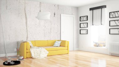 Modern parlak iç. 3D render