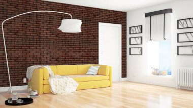 Modern parlak iç. 3D render