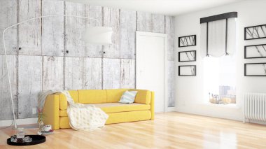 Modern parlak iç. 3D render