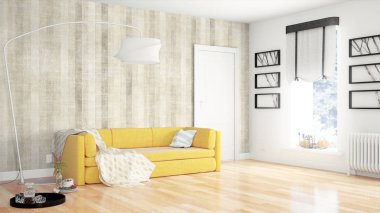 Modern parlak iç. 3D render