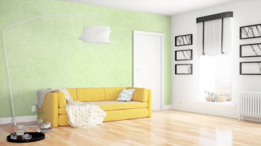 Modern parlak iç. 3D render