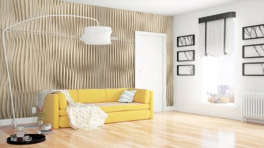 Modern parlak iç. 3D render