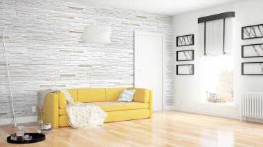 Modern parlak iç. 3D render