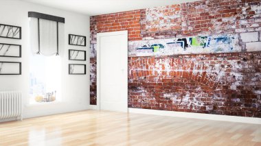 Modern parlak iç. 3D render