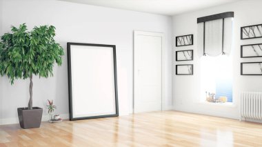 Modern parlak iç. 3D render