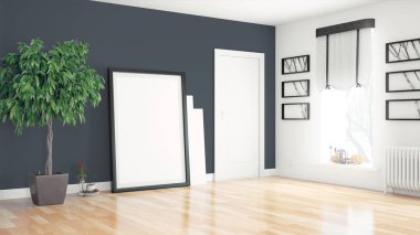 Modern parlak iç. 3D render