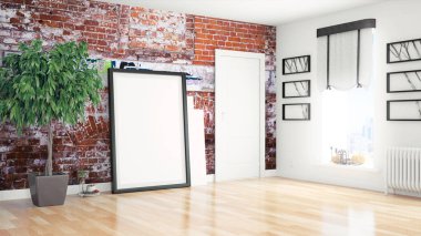 Modern parlak iç. 3D render